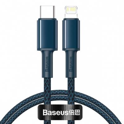 Kabel przewód USB TYP-C - Lightning / iPhone 100cm Baseus High Density Braided 20W, 5A, PD - niebieski (CATLGD-03)