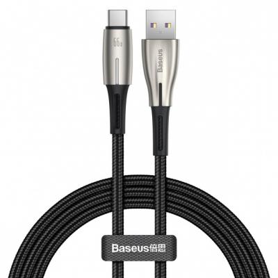 Kabel przewód USB Typ-C 100cm Baseus Water Drop-shaped, LED 66W, 6A z obsługą szybkiego ładowania - czarny (CATSD-M01)