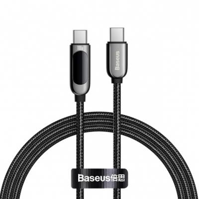 Kabel przewód USB Typ-C do Typ-C 100cm Baseus Display LCD Quick Charge 100W, PD z obsługą szybkiego ładowania - czarny (CATSK-B01)