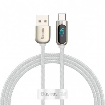 Kabel przewód USB Typ-C 100cm Baseus Display LCD Quick Charge 5A z obsługą szybkiego ładowania - biały (CATSK-02)