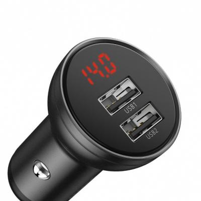 Ładowarka samochodowa Baseus 2x USB, 4,8A, 24W z wyświetlaczem natężenia/napięcia - szara (CCBX-0G)