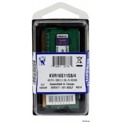 Pamięć Kingston SODIMM 4GB DDR3 1600 CL11 Non-ECC SR X8 KVR16S11S8/4