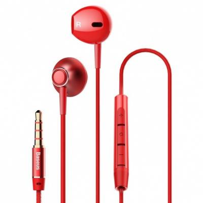 Słuchawki przewodowe Baseus Encok H06 dokanałowe z mikrofonem - czerwone (NGH06-09)