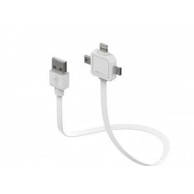 Kabel przewód USB płaski Allocacoc Power USBcable 3w1 USB - mini USB/ micro USB / Lightning 0.8m - biały (9002/UC80CN)