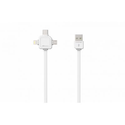 Kabel przewód USB płaski Allocacoc Power USBcable 3w1 USB - micro USB / Lightning / USB TYP-C 1.5m - biały (9003WT/USBC15)