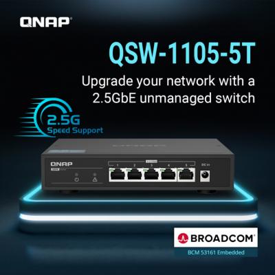 Qnap QSW-1105-5T 5 portowy przełącznik 5x 2,5GbE,  wbudowany chipset Broadcom