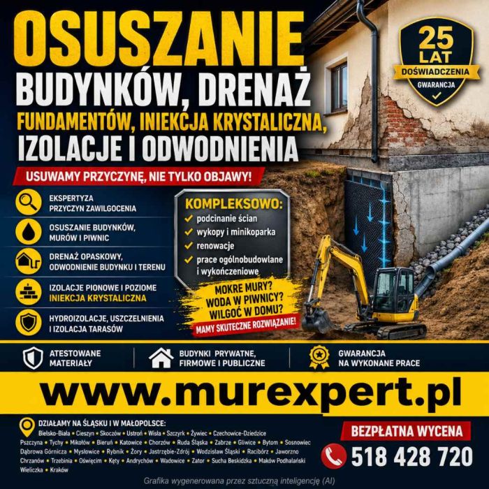 Iniekcja i podcinanie ścian - izolacja pozioma muru, osuszanie budynków i piwnic