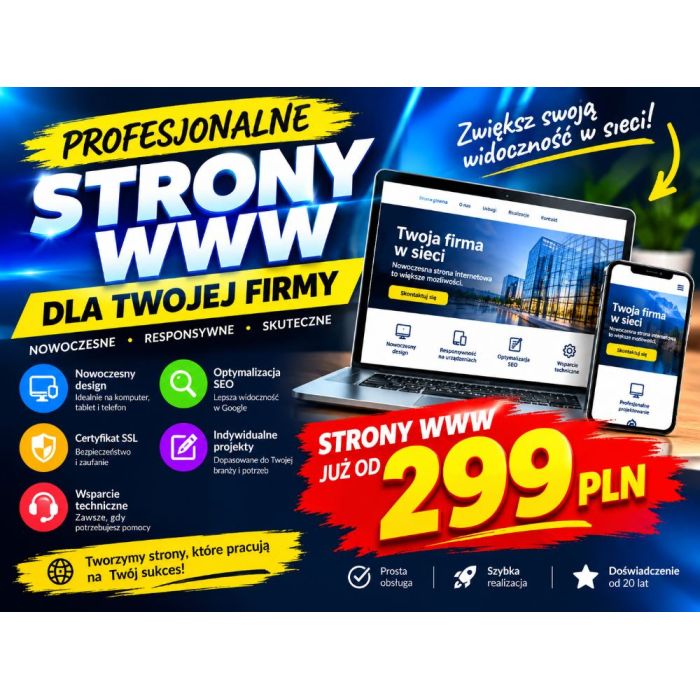 Kompletna strona internetowa za 299 zł, jedna płatność