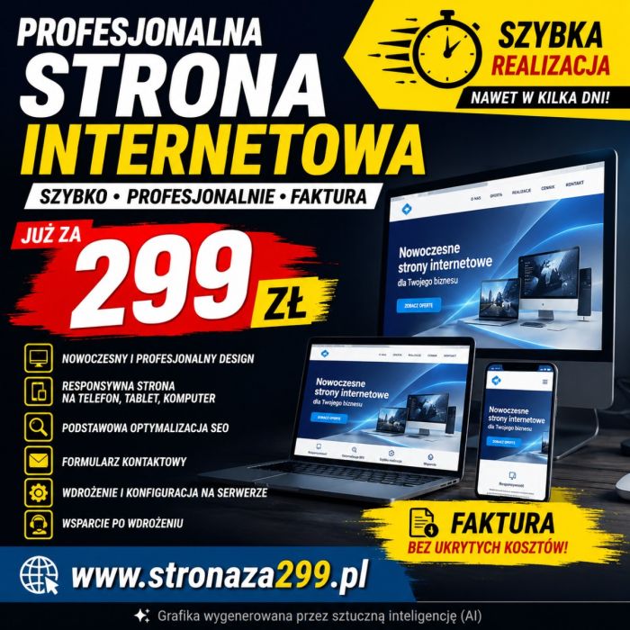 Strona internetowa za 299 zł kompletna, bez zaliczki