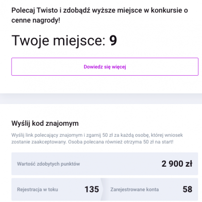 Darmowe 50 zł od Twisto - Zarabianie na poleceniach.
