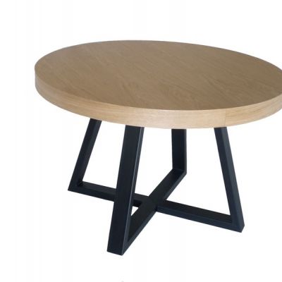 Stół okrągły dębowy LOFT, krzesła industrialny noga metalowa.