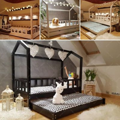 Łóżko w kształcie domku w wysuwanym spaniem Bella 180 x 90 cm