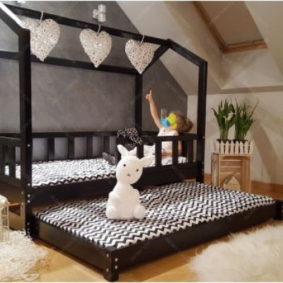 Łóżko w kształcie domku w wysuwanym spaniem Bella 180 x 90 cm