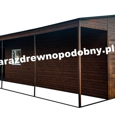 Garaż blaszany drewnopodobny 6×5 +1m wiaty