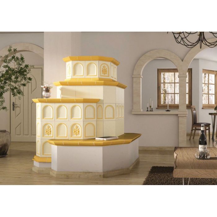 Zdrowy piec kaflowy nowej generacji z widokiem ognia.