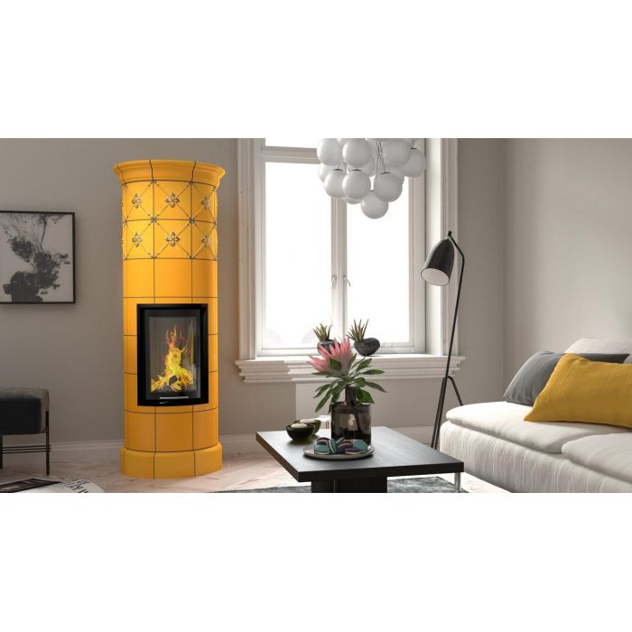 Zdrowy piec kaflowy nowej generacji z widokiem ognia.