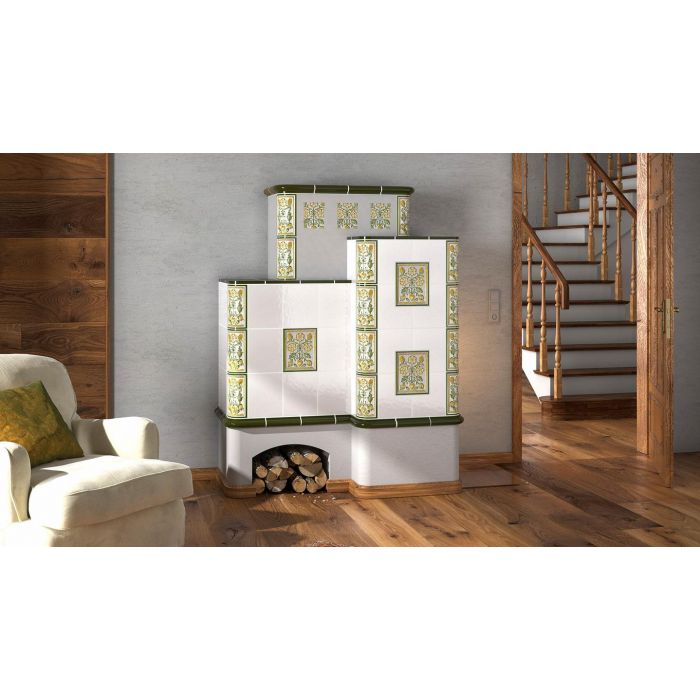 Zdrowy piec kaflowy nowej generacji z widokiem ognia.