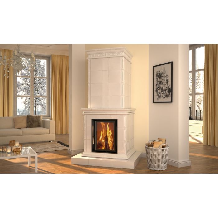 Zdrowy piec kaflowy nowej generacji z widokiem ognia.