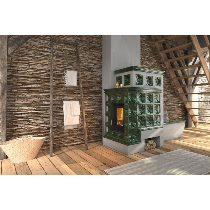 Zdrowy piec kaflowy nowej generacji z widokiem ognia.