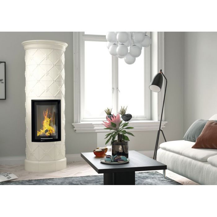 Zdrowy piec kaflowy nowej generacji z widokiem ognia.