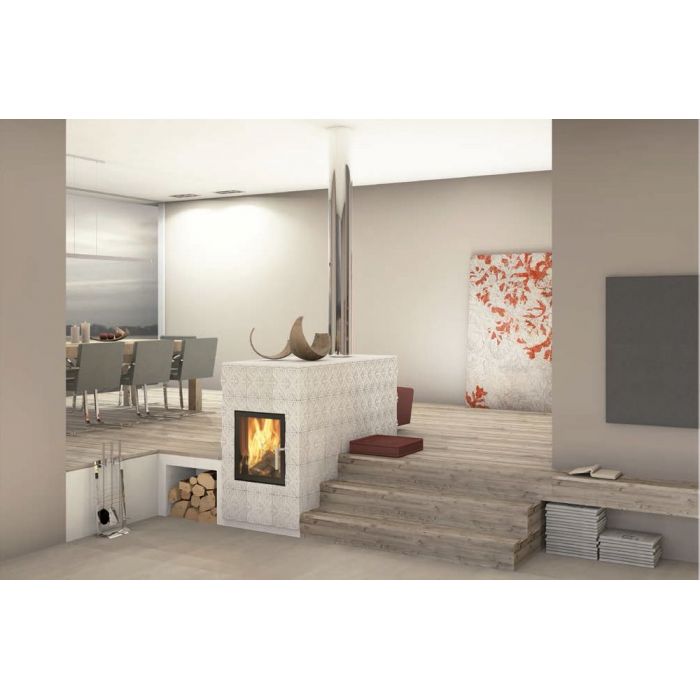 Zdrowy piec kaflowy nowej generacji z widokiem ognia.