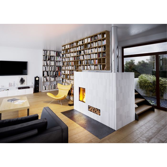 Zdrowy piec kaflowy nowej generacji z widokiem ognia.