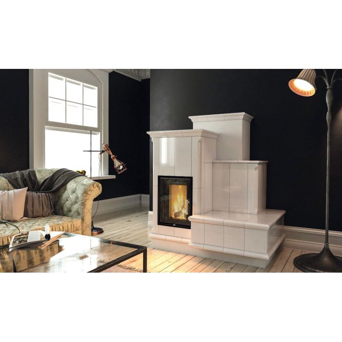 Zdrowy piec kaflowy nowej generacji z widokiem ognia.