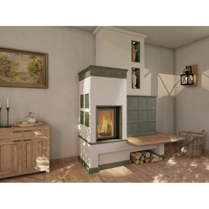 Zdrowy piec kaflowy nowej generacji z widokiem ognia.