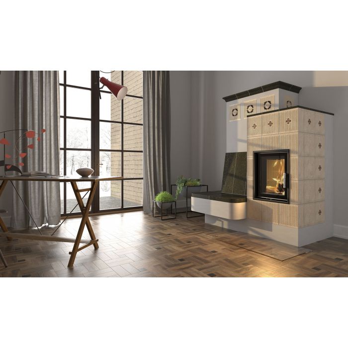 Zdrowy piec kaflowy nowej generacji z widokiem ognia.