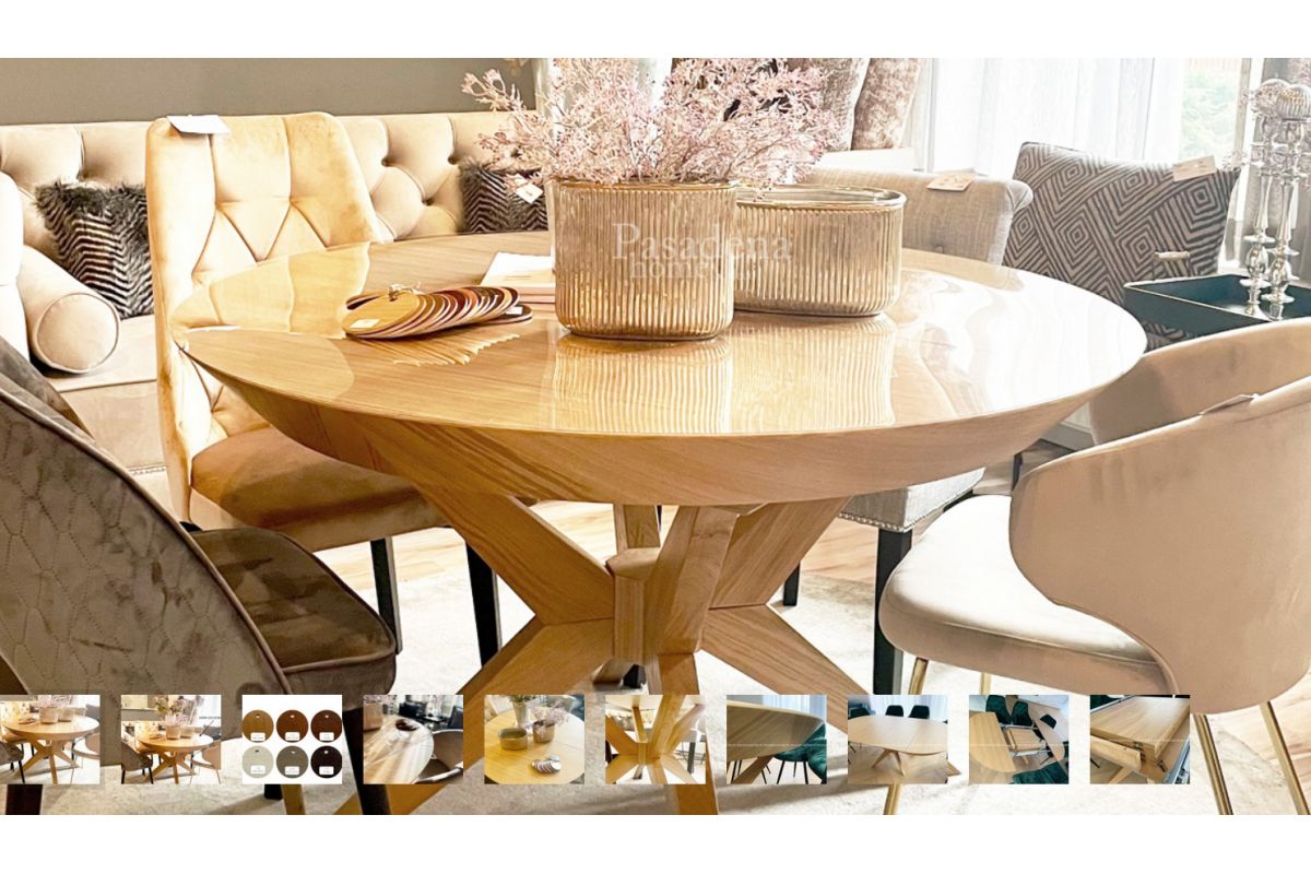 Drewniany stół okrągły rozkładany - Pasadena Home & Deco