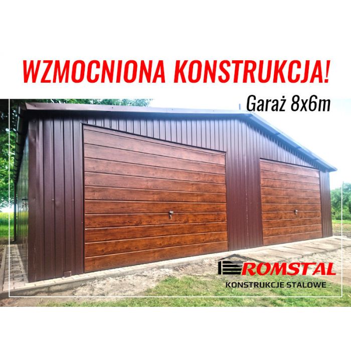 Garaż Blaszany DWUSTANOWISKOWY - DREWNOPODOBNY 8x6m - Wiaty - Romstal