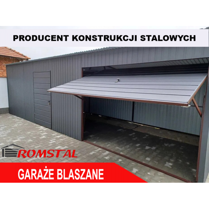 Wąski Garaż Blaszany GRAFITOWY 9x3m- Wiata Magazynowa - Romstal