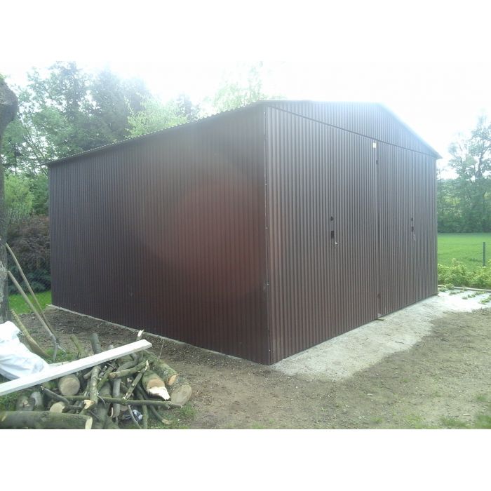 GrzywStal - Garaż Blaszany 8x6,5m dwuspadowy dwustanowiskowy BRĄZ