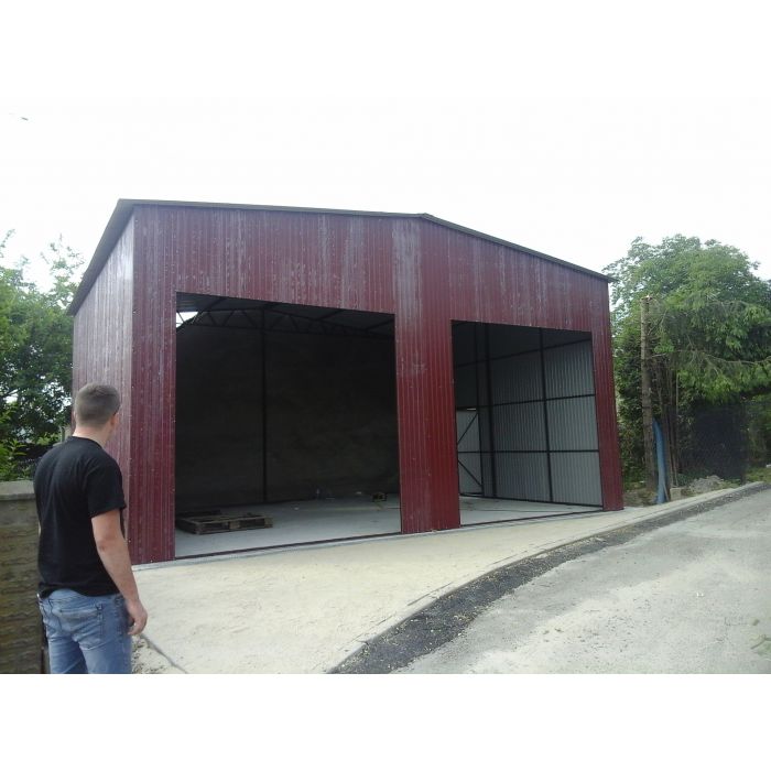 GrzywStal - Garaż Blaszany 8x6,5m dwuspadowy dwustanowiskowy BRĄZ