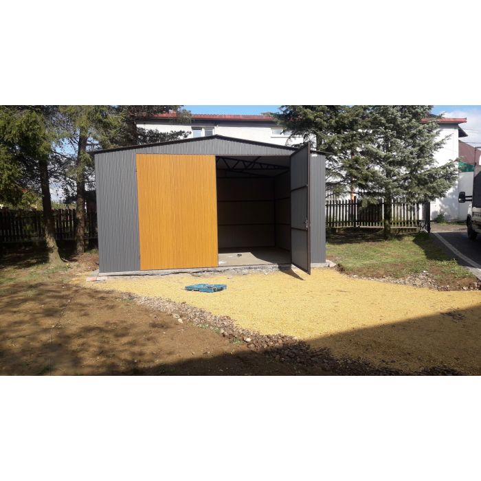 Garażu blaszanego 6x5,5m +3m zadaszenie - Drewnopodobny - GRZYWSTAL