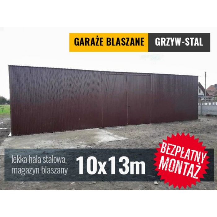 Garaż Blaszany 13x10m BRĄZ - WIELOSTANOWISKOWY - Hala Magazynowa, Schowek - GrzywStal