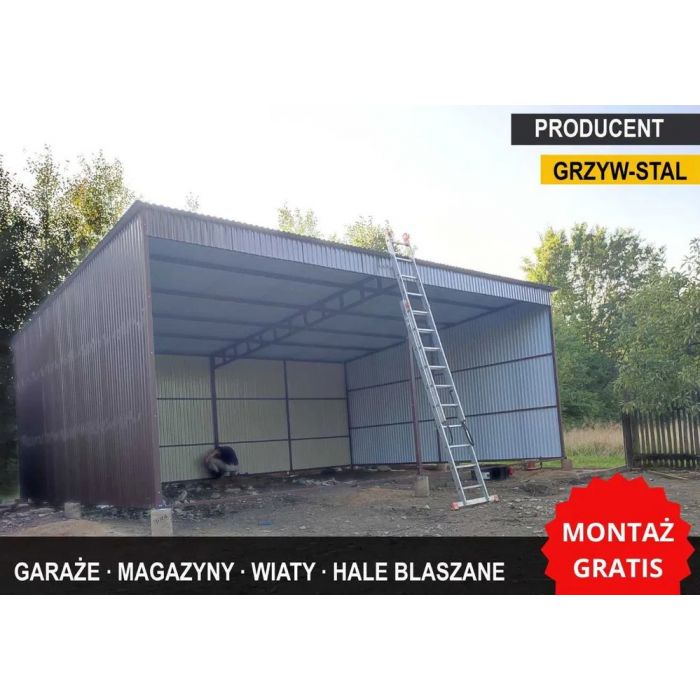 Garaż Blaszany Otwarty / Wiata Garażowa 8x6m - Grzywstal
