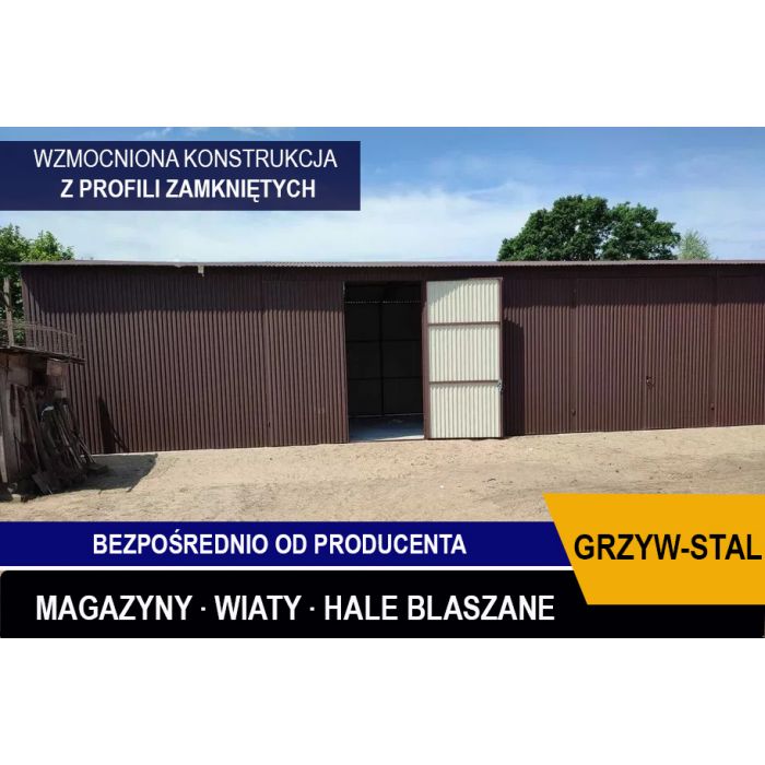 Duży Garaż Blaszany / Wiata / Hala w kolorze BRĄZ 15x6m - Grzywstal