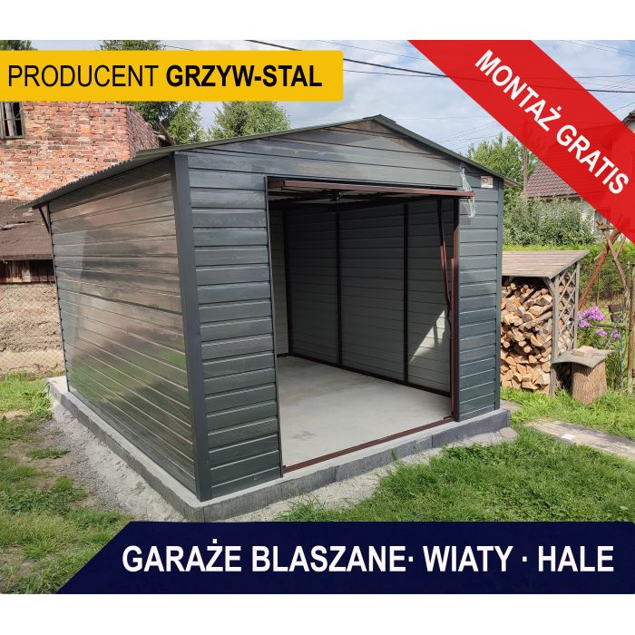 Mały Garaż Blaszany 3x3.5m w kolorze Grafit / Magazyn Gospodarczy - GrzywStal