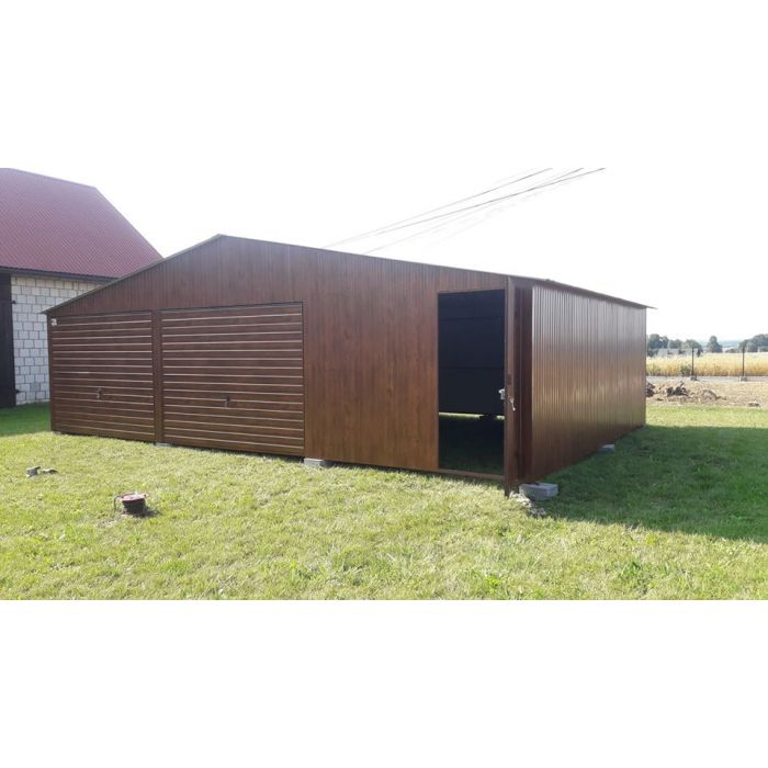 Garaż Drewnopodobny 6x5 DWU-SPADOWY w kolorze ZŁOTY DĄB - GrzywStal