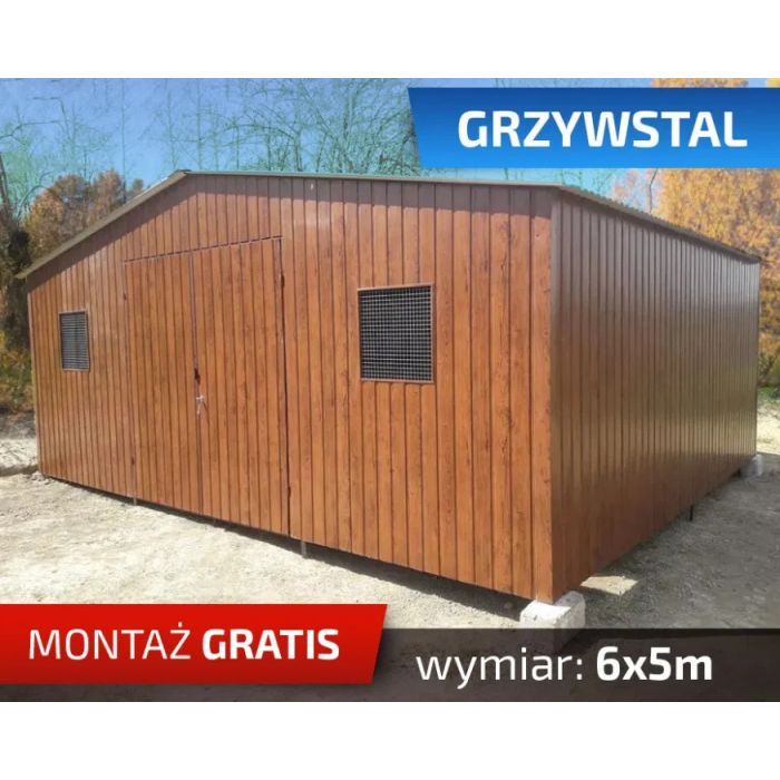 Garaż Drewnopodobny 6x5 DWU-SPADOWY w kolorze ZŁOTY DĄB - GrzywStal
