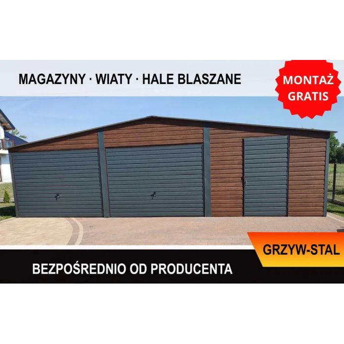 Garaż Blaszany / Blaszak-Wielostanowiskowy 10x6m w kolorze ORZECH - GrzywStal