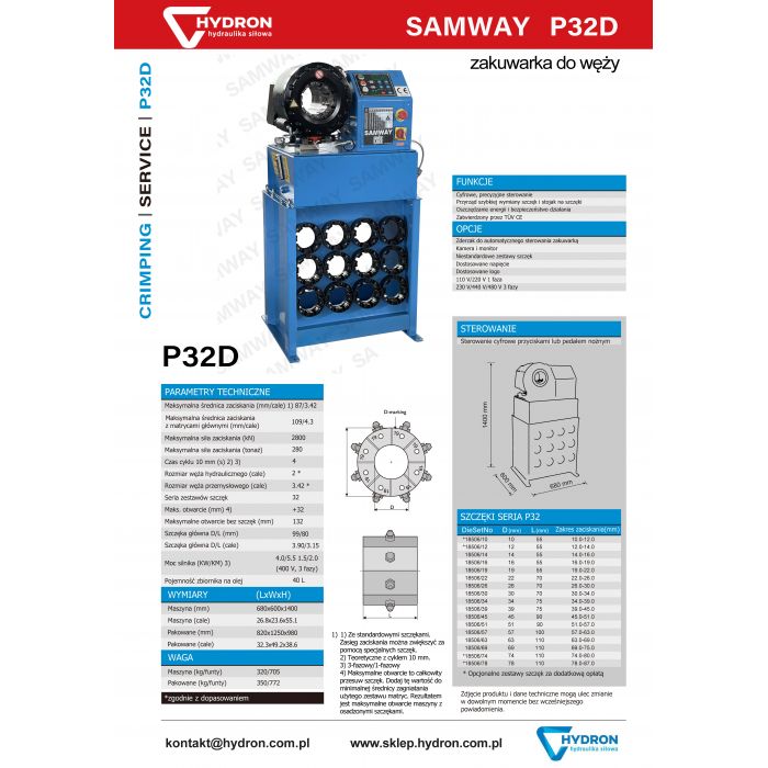 Zakuwarka do węży SAMWAY P32D 2"4SP sterowanie cyfrowe
