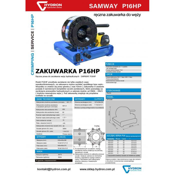 Zakuwarka ręczna P16HP 1"3SN (do 45mm) SAMWAY