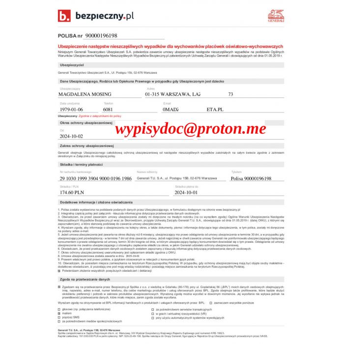 Badania Laboratoryjne, Faktury, Polisy, Świadectwa Pracy, Zaświadczenia