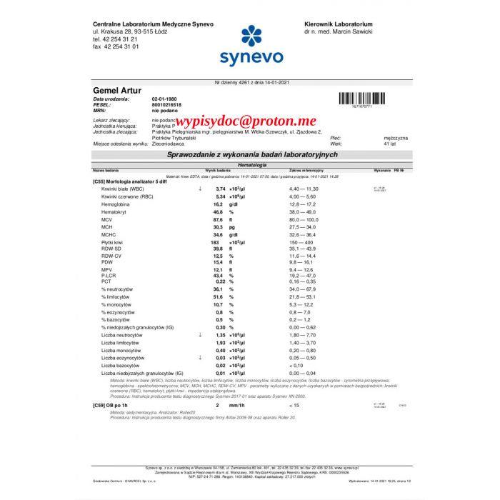 Badania Laboratoryjne, Faktury, Polisy, Świadectwa Pracy, Zaświadczenia