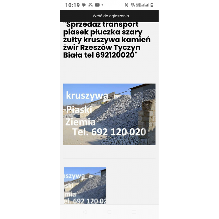 Sprzedaż piasek płukany kopany Kruszywa kamień Ziemia Czarna Łańcut tel 692120020