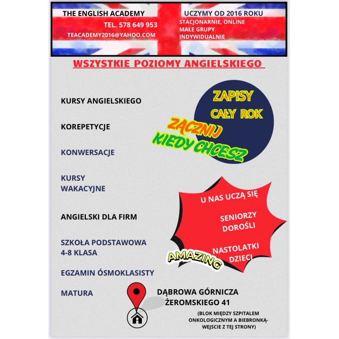 Nauka języka Angielskiego The English Academy Żeromskiego 41 w Dąbrowie Górniczej