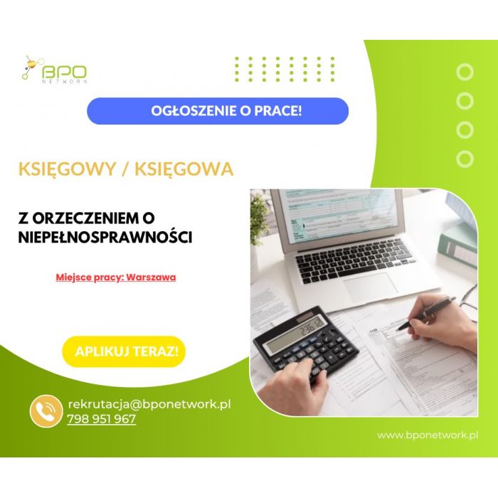 Księgowy/Księgowa z orzeczeniem o niepełnosprawności - praca stacjonarna w Warszawie
