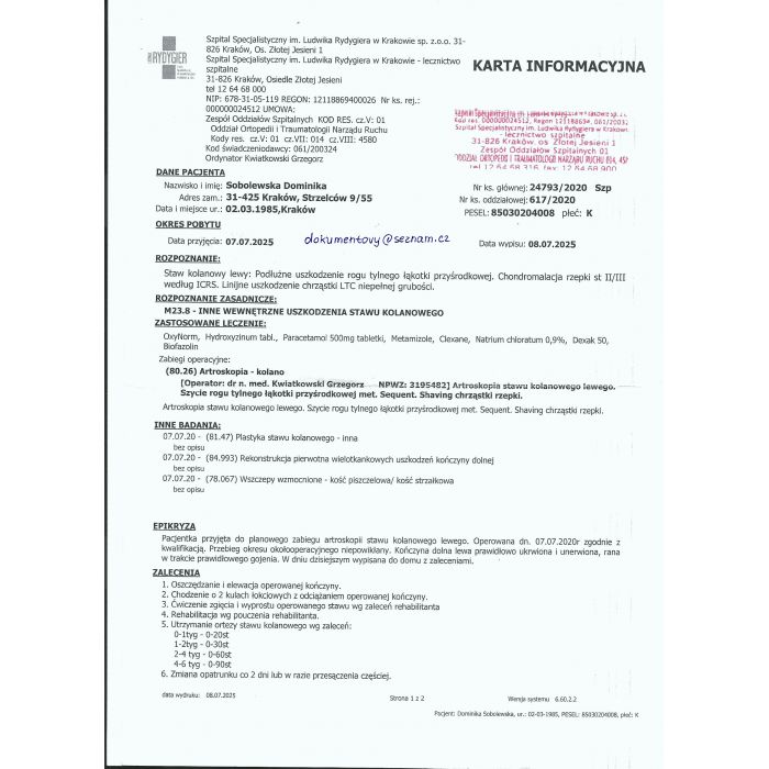 Wypis Szpitalny, Karta Informacyjna, Upoważnienia, Pozwolenia